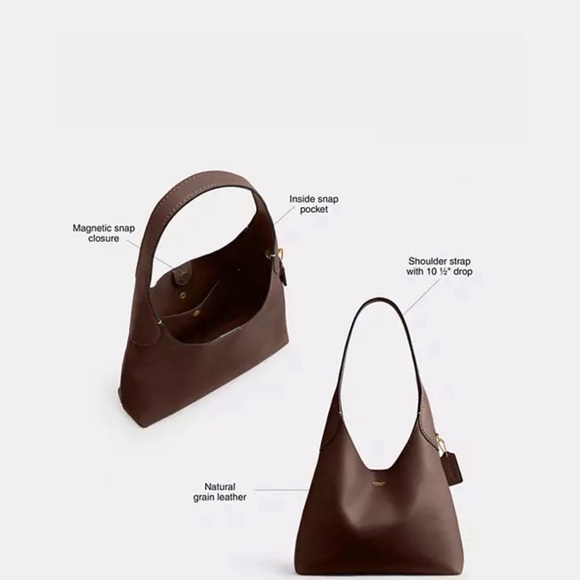 Coach Dark Brown Leather Shoulder Bag with Brass Accent - Picture 5 of 5